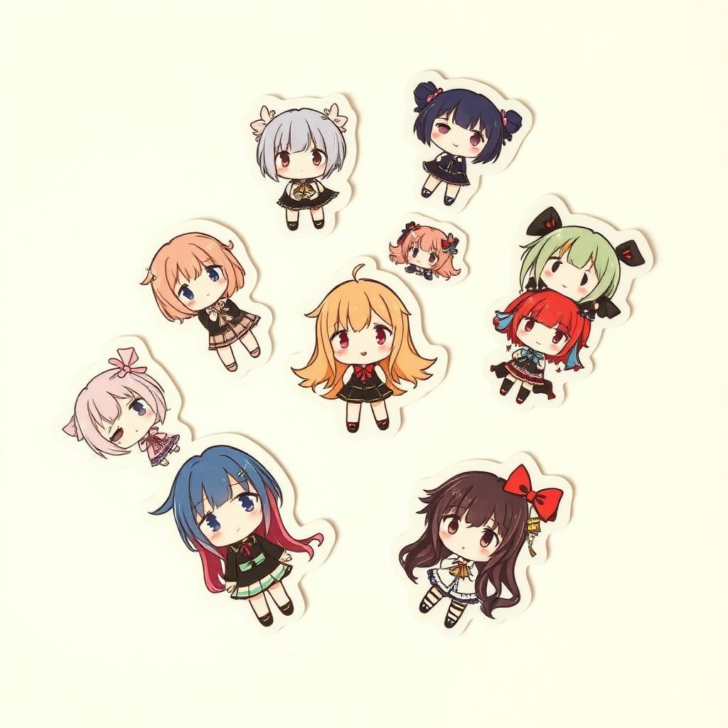 Chibi Anime Sticker Sheet Pack - 12 pcs